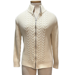 Lands End sz M cream colored chunky cableknit cardigan sweater